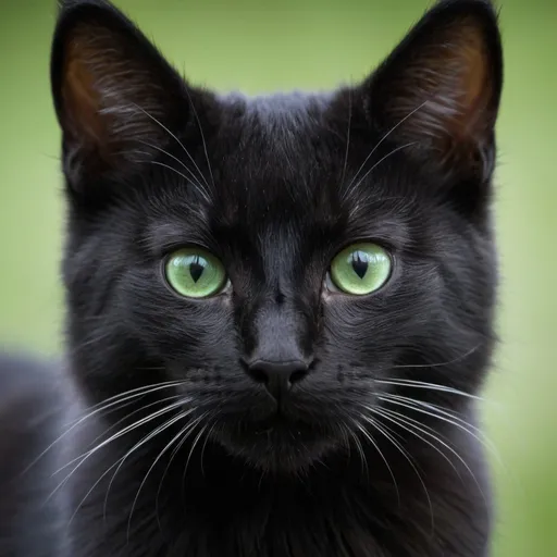 Prompt: A young cat, symmetrical, beautiful, perfect face, perfect body, perfect eyes, high definition, detailed, good quality, black fur, green eyes, black background,