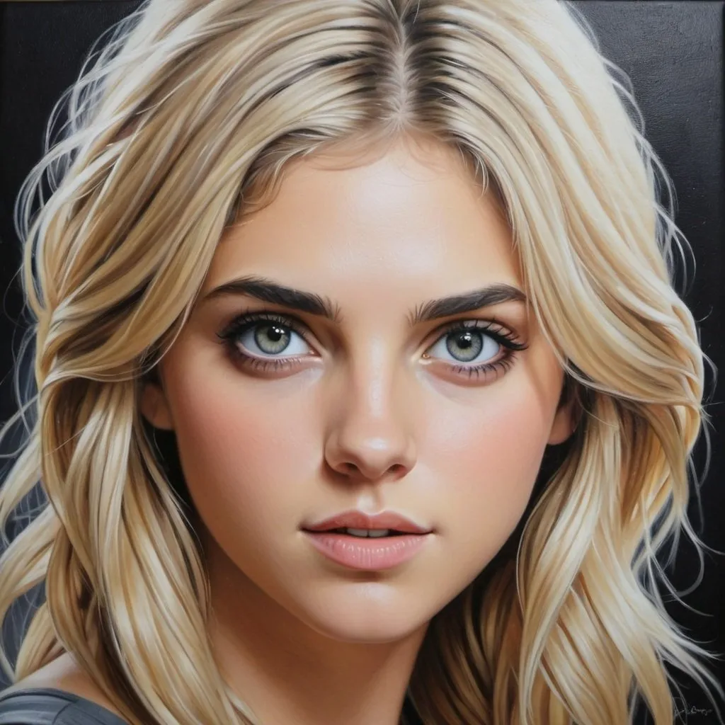Prompt: Annabeth Chase, oil painting, hyper realistic, high details, symmetric, perfect eyes, perfect hair, beautiful, dark grey eyes, blonde hair,
