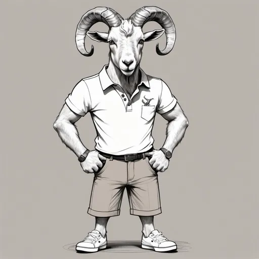 Prompt: male full body sketched anamorphic goat with arms crossed at chest wearing a polo shirt, slacks and sneakers dancing