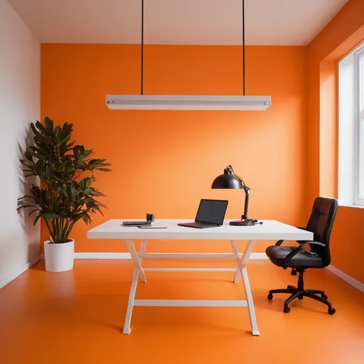 Prompt: Office space with orange background