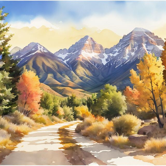 Prompt: Landscape orientation mount timpanogos sunset fall utah watercolor