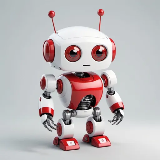 Prompt: white and red robot illustration, Robotics Euclidean, Cartoon cute robot, cartoon Character