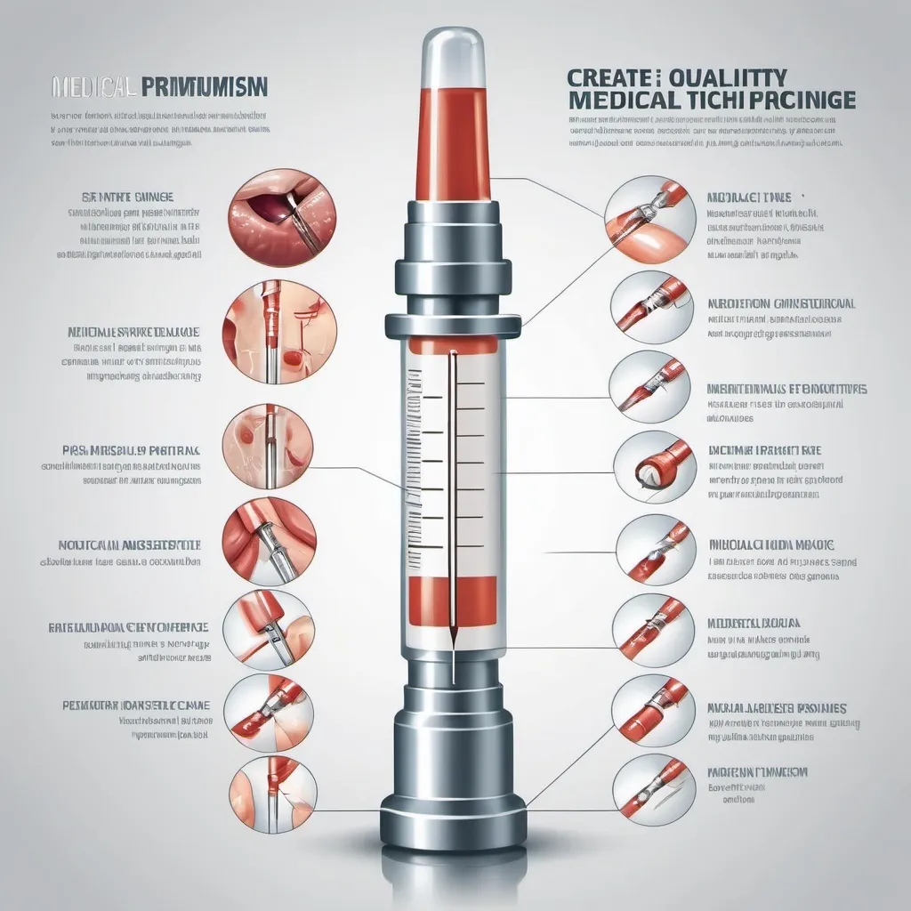 Prompt: Medical infograph 
"Create a high-quality, premium illustration combining a detailed syringe with a sleek, metallic finish and a realistic muscle puncture scene. Emphasize sharp details, subtle gradients, and soft lighting to enhance the overall professionalism and elegance of the image."