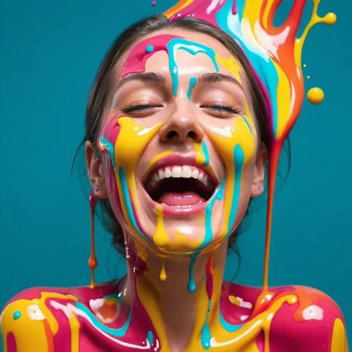 Prompt: melting woman she is happy colourful and bubbling like liquid goo
