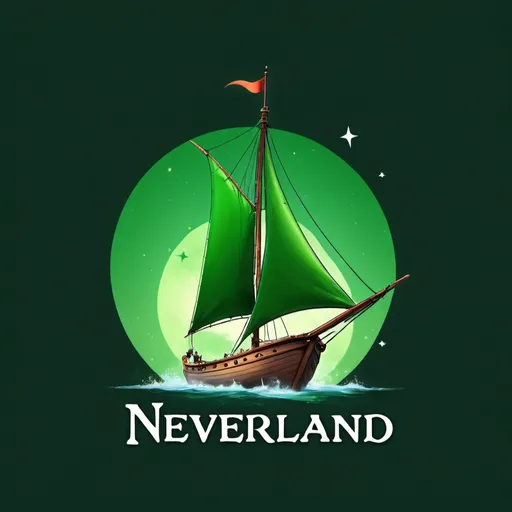 Prompt: I need a logo for my youtube channel: Sailing Neverland.
Name of the boat is Neverland after Disney's Peter Pan and Tinkerbell.  Color of tinkerbell green should be included. 
