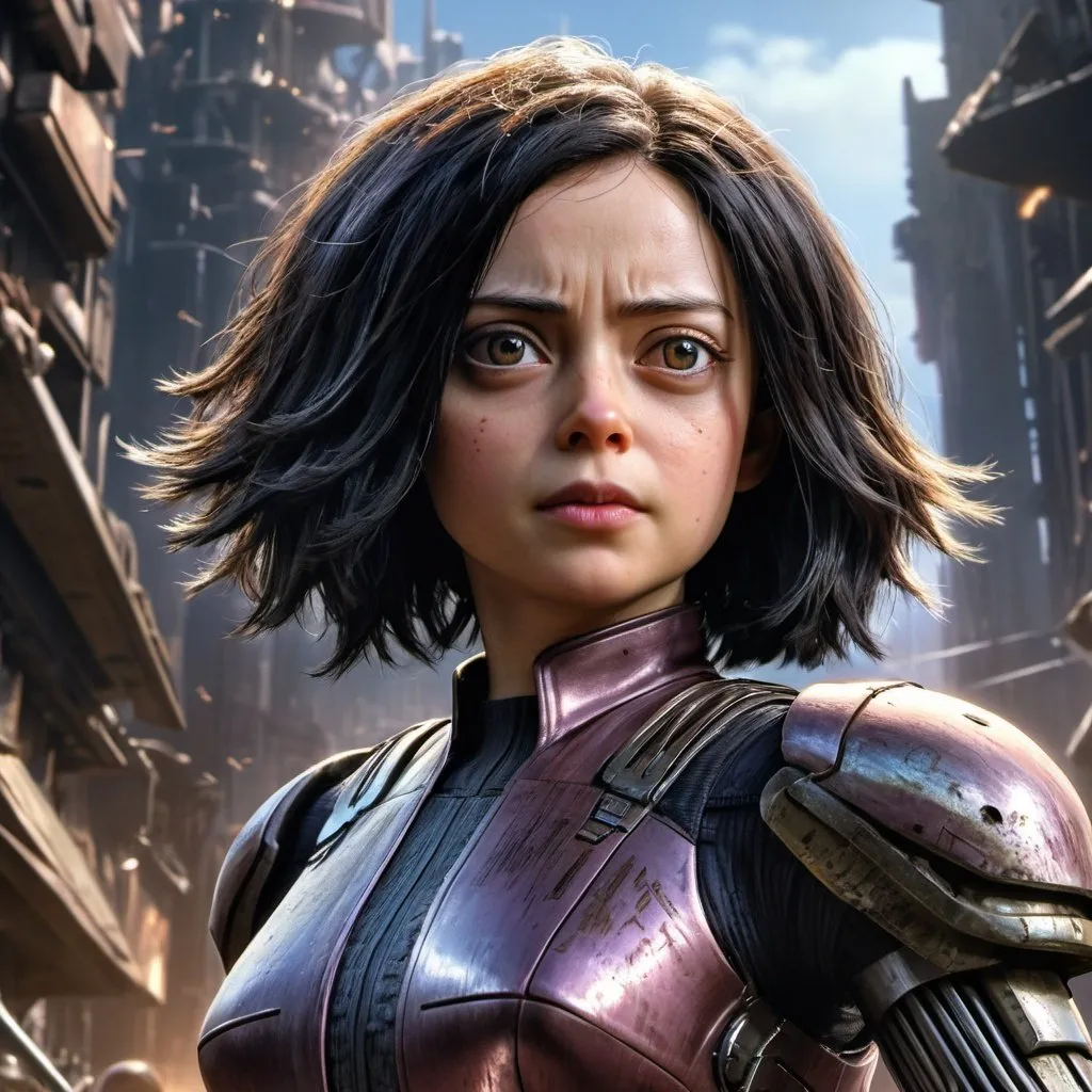 Prompt: close up - Alita battle angel ,    glamour, concept art, 4k resolution , intricately detailed , cinematic, awesome full color,  HDR