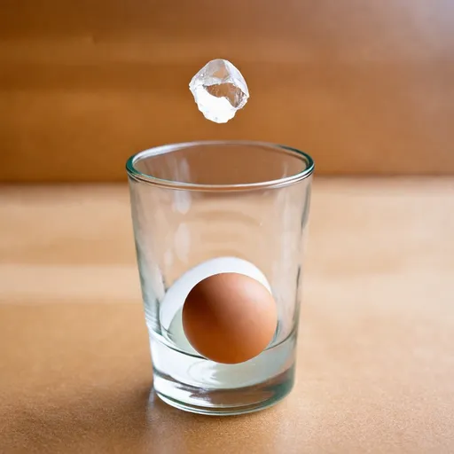 Prompt: raw egg drop from the top in to a empty glass