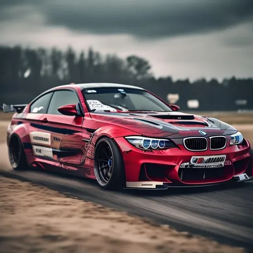 Prompt: Bmw,car,drifting,4k,outside,red coloured car,cool,on the beach
