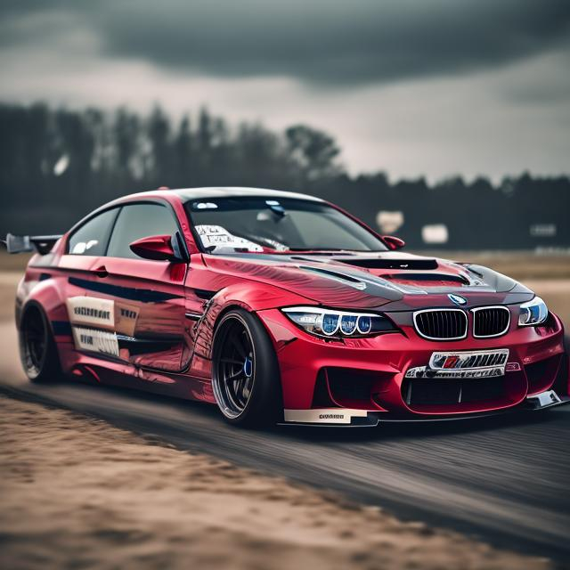 Prompt: Bmw,car,drifting,4k,outside,red coloured car,cool,on the beach
