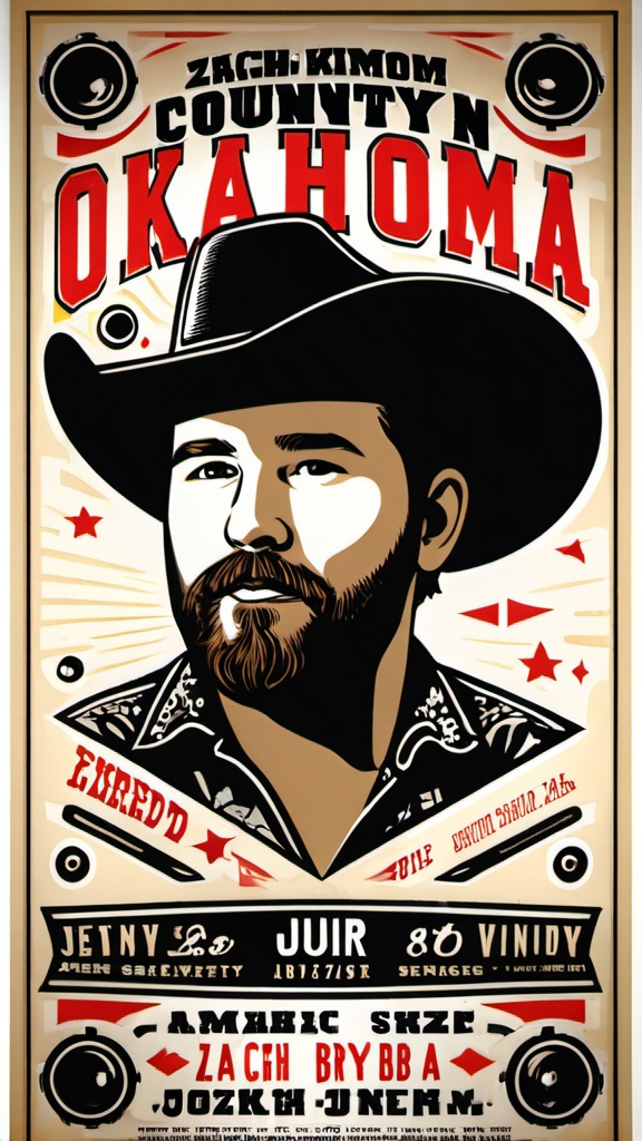 Prompt: Screen print Concert poster for okahoma country music singer songwriter, Zach Bryan