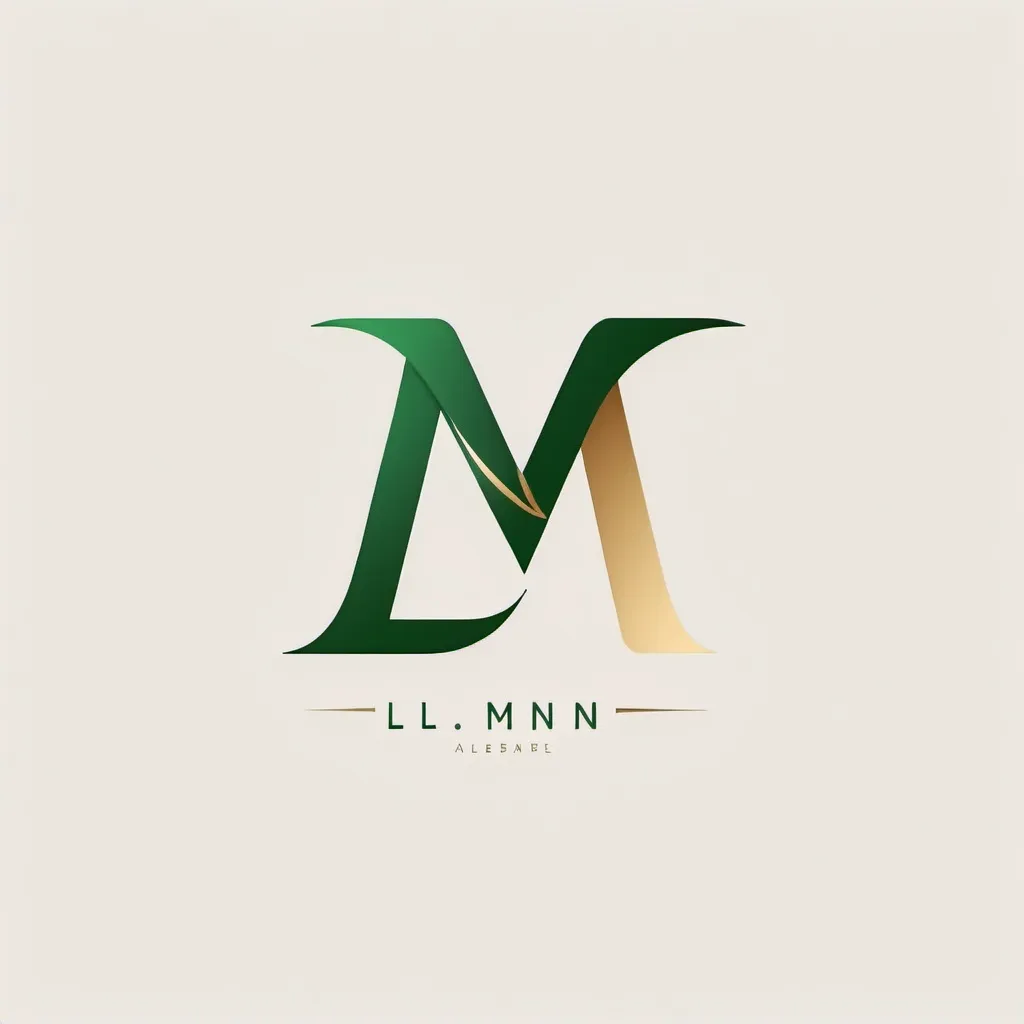 Prompt: Minimalist and elegant logo design of alphabet L M N, green and gold color scheme, clean and sharp lines, simple and sophisticated, high quality, minimalist design, elegant, clean lines, modern, sleek, green and gold, professional, luxury