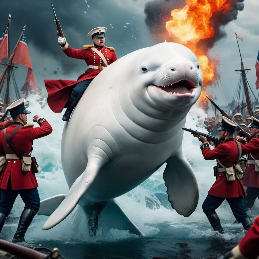 Prompt: A beluga whale fighting in the United States civil war as a soldier in uniform

