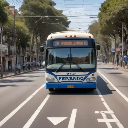 Prompt: A blue and white bus seen in perspective, driving along an urban route in Buenos Aires. On the bus sign you can read the destination which reads “FERNANDO FOGLINO”. Above the bus, on the road, there is a green street sign with arrows that says in words “UN PUEBLO LEJANO” (A VILLAGE FAR AWAY). Whoever is driving the bus is a grown man in a beige leather jacket. The image is for an instagram poster (((perspective))) (((tetration))) (((hypersphere modes))) (((fractal))) (((super-resolution))) (((dither via white noise))) (((high dynamic range))) (((much low spatial frequency content))) (((much high spatial frequency content)))