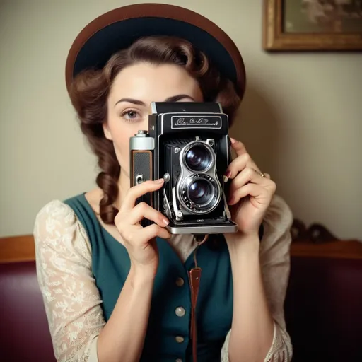 Prompt: lady with vintage camera 