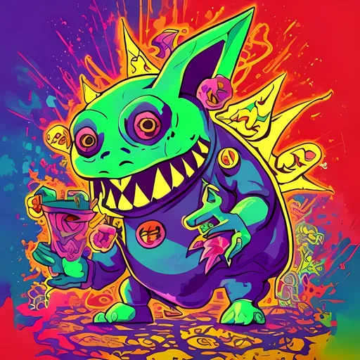 Prompt: Psychedelic Gengar, bright colors, Circus.
