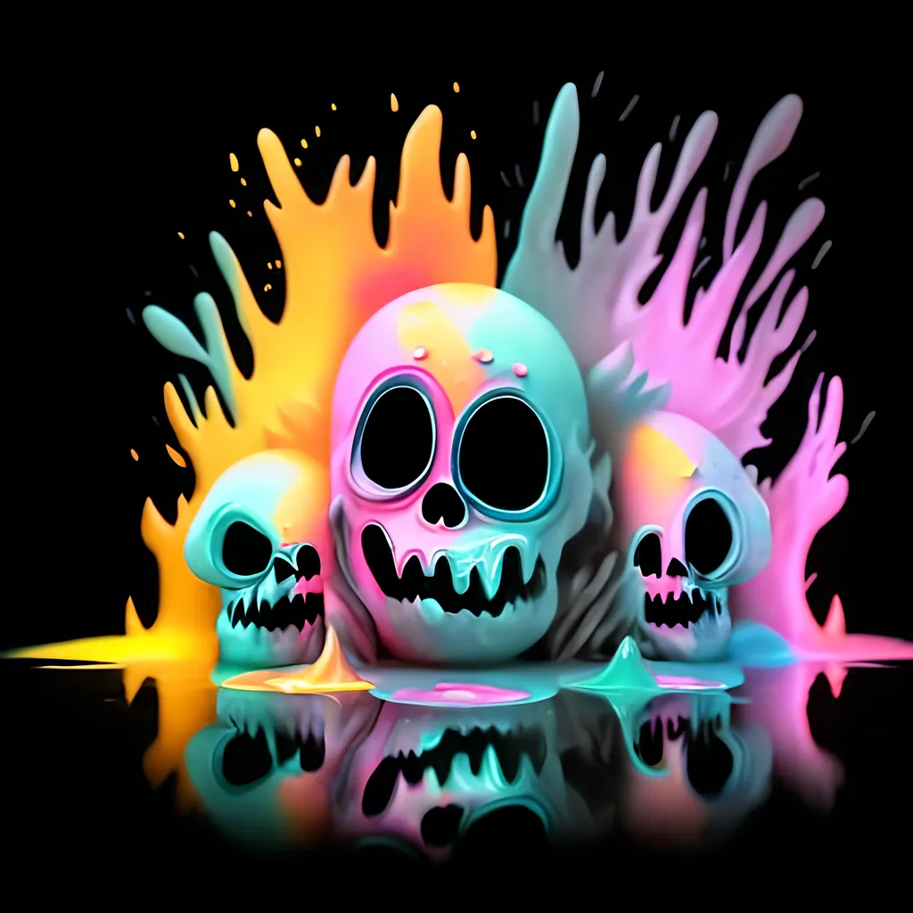 Prompt: HD, 3D, Ghost, dripping flames using colorful pastel colors and a matte black background