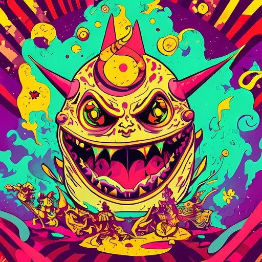 Prompt: Psychedelic Gengar, bright colors, Circus.
