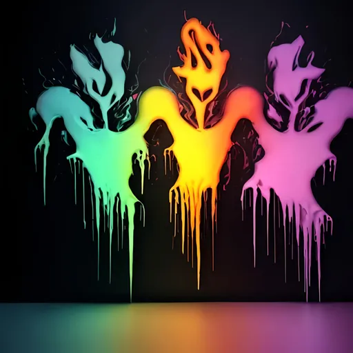 Prompt: HD, 3D, Ghost, dripping flames using colorful pastel colors and a matte black background