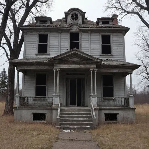 Prompt: Abandoned ghost house with a menacing smile