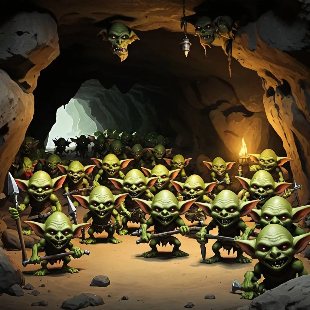 Prompt: Goblin army in a cave