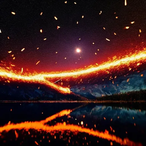 Prompt: Diamonds falling from the sky into lakes of fire 