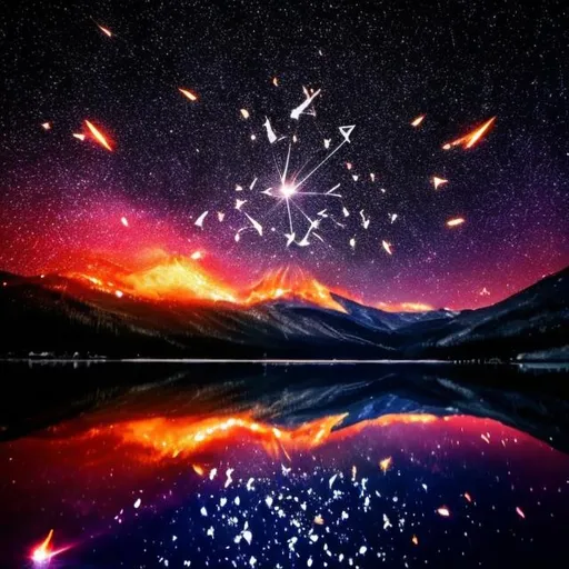 Prompt: Diamonds falling from the sky into lakes of fire 