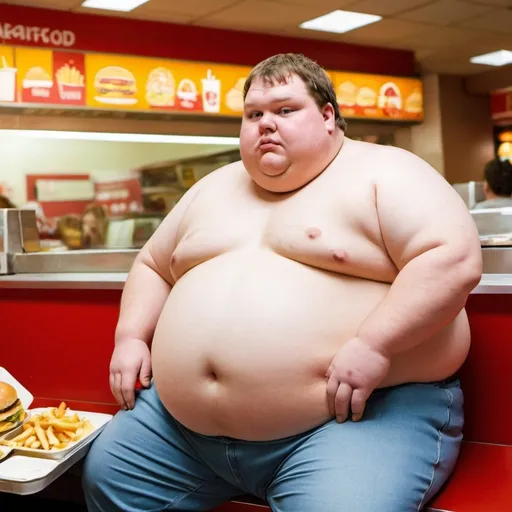 Prompt: a fat person  in a fast food restaruant