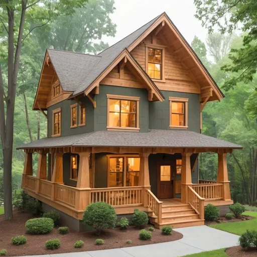 Prompt: woodcraftman home with two tree