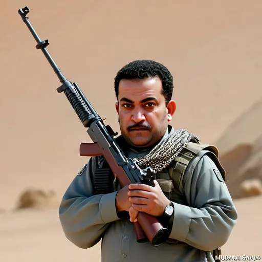 Prompt: Muhammad Shiaa Al-Sudani carries a weapon