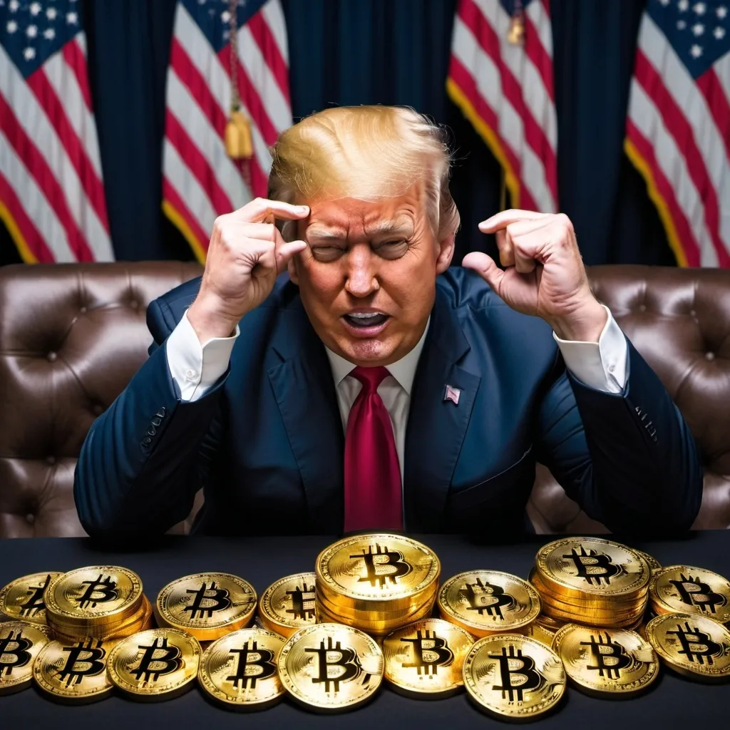 Prompt: Donald Trump with Bitcoin and gold winning in the United States of America, as Biden falls on his face and loses.