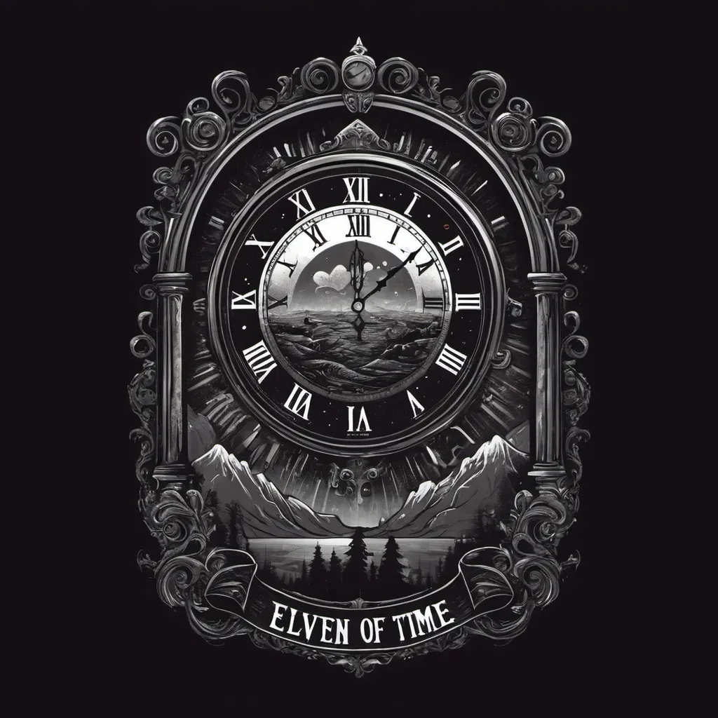 Prompt: create a design illustration to be used on a t-shirt with the theme "eleven time of legacy" with a dark illustration style