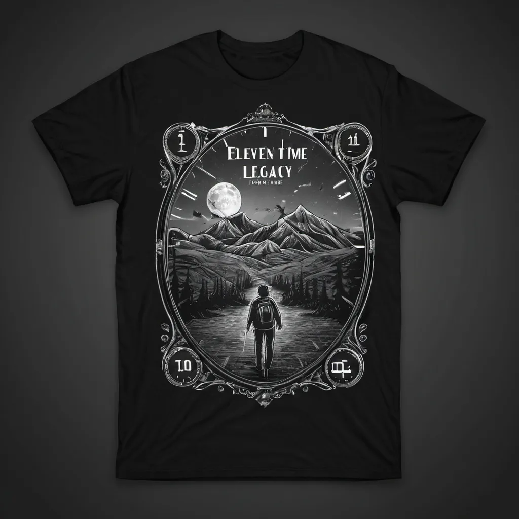 Prompt: create a design illustration to be used on a t-shirt with the theme "eleven time of legacy" with a dark illustration style