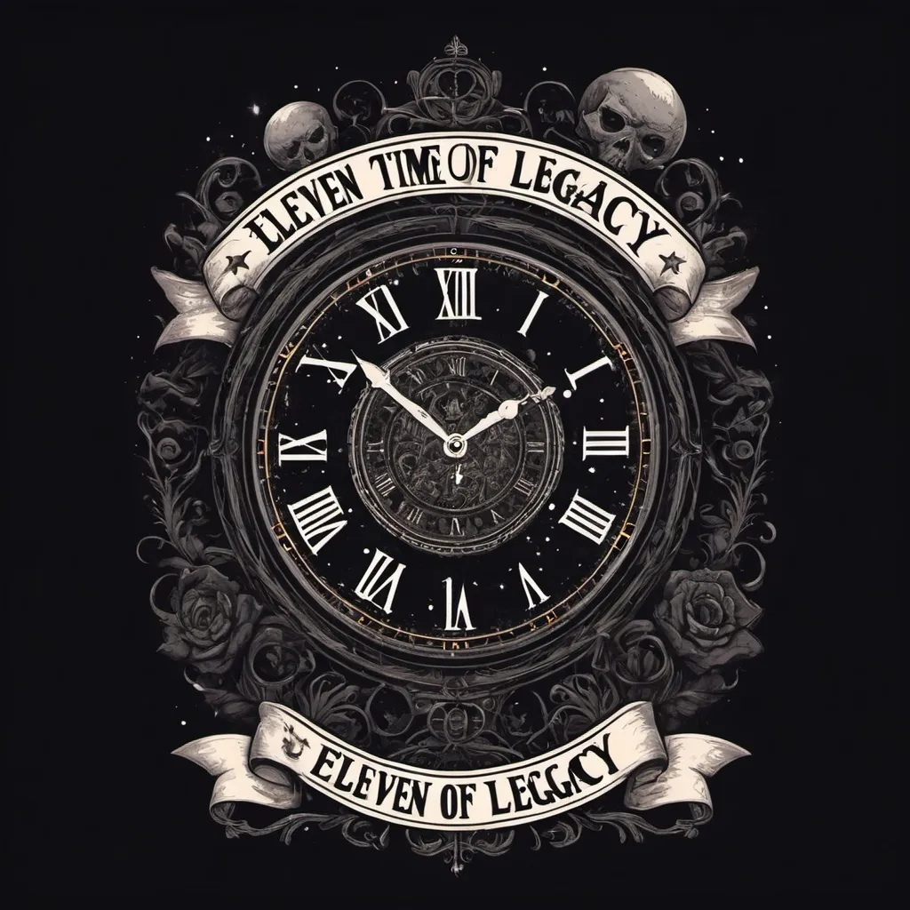 Prompt: create a design illustration to be used on a t-shirt with the theme "eleven time of legacy" with a dark illustration style