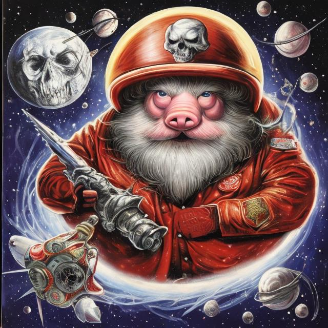 Prompt: Terry Pratchets Hogfather in Space