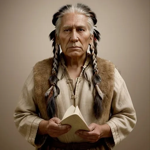 Prompt: Create an image of Alma the younger from the Book of Mormon in his old age. He is a man. He looks native american
