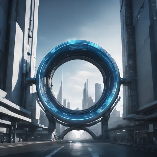 Prompt: futuristic circle blue city gate, highres, realistic, force field