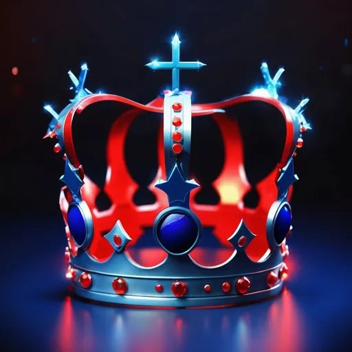 Prompt: futuristic crown, blue and red dark background, highres, real lights