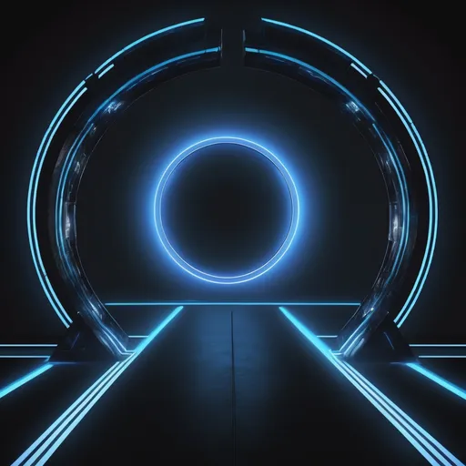 Prompt: futuristic blue lighting circle gate, highres, dark background, realistic