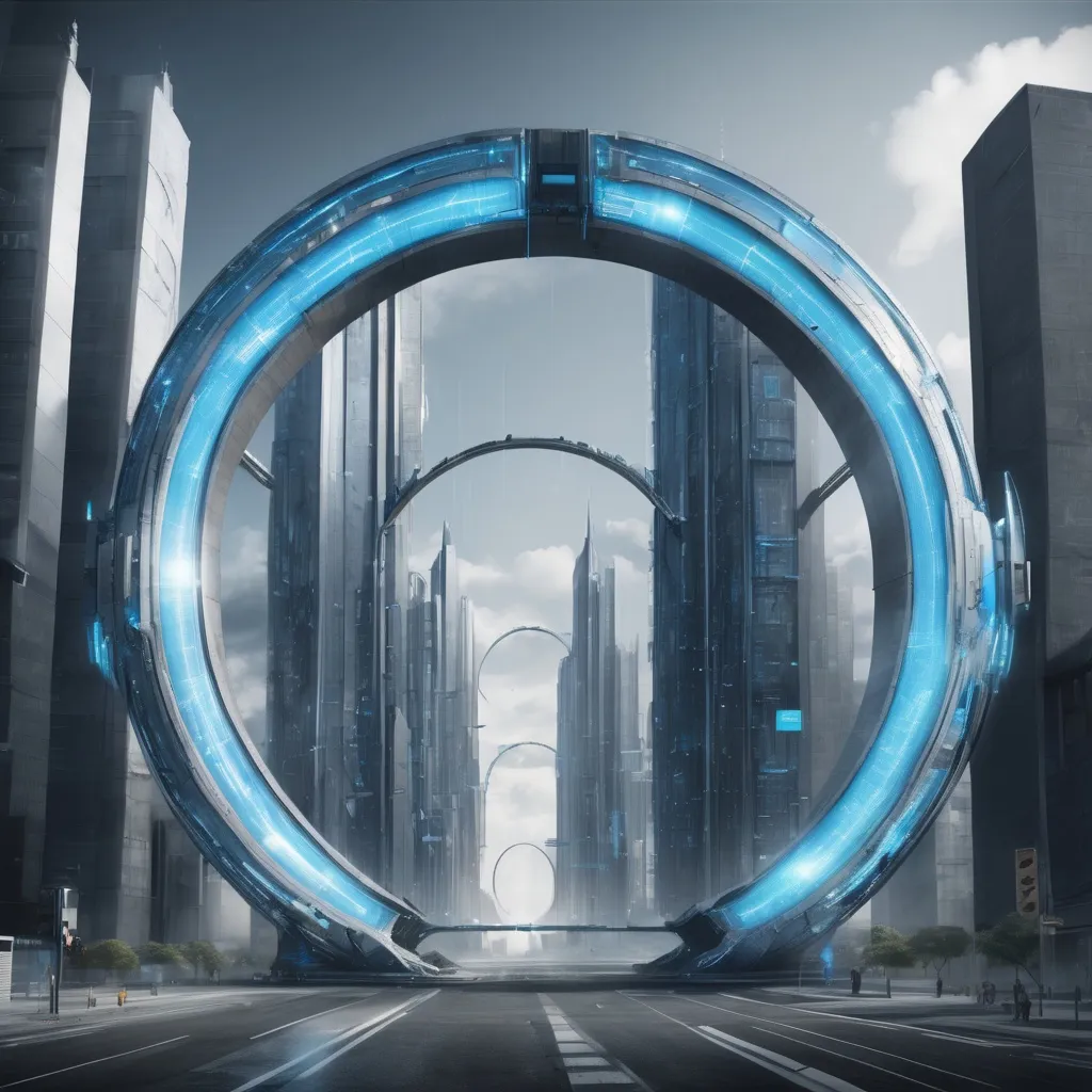 Prompt: futuristic circle blue city gate, highres, realistic, force field