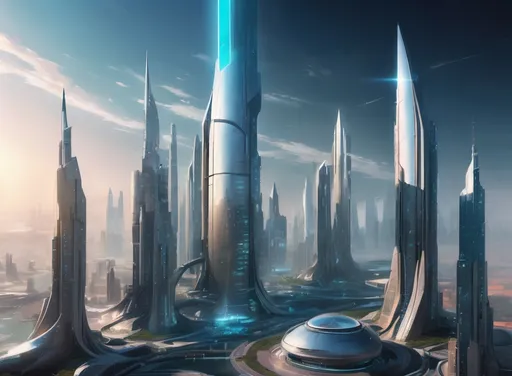 Prompt: futuristic city, realistic, bright, view from far