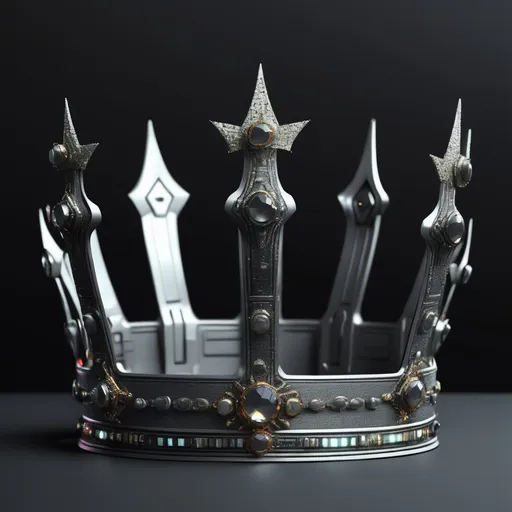 Prompt: futuristic crown, dark grey background, realistic, highres, real lights, detailed
