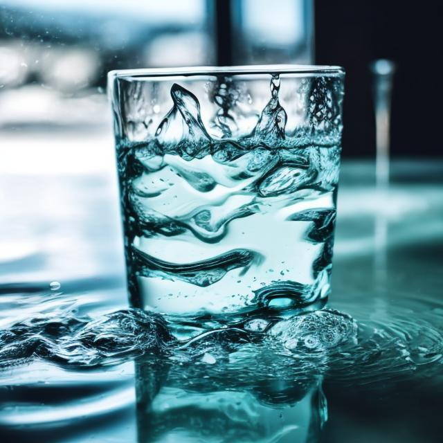 Prompt: Close  up of the  water in the  glass 