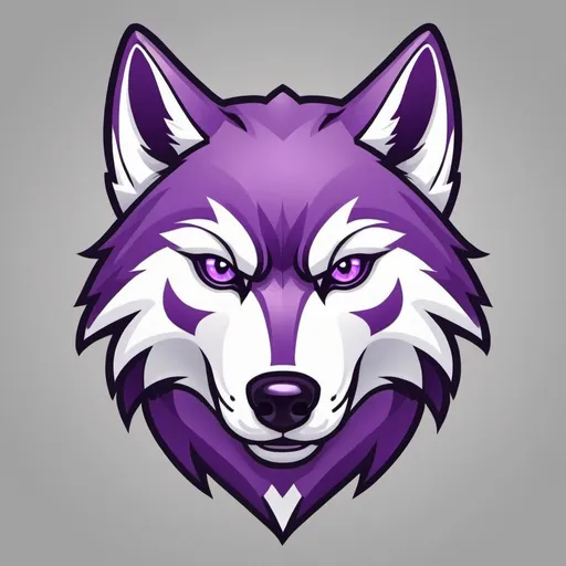 Prompt: purple white wolf head gaming mascot
