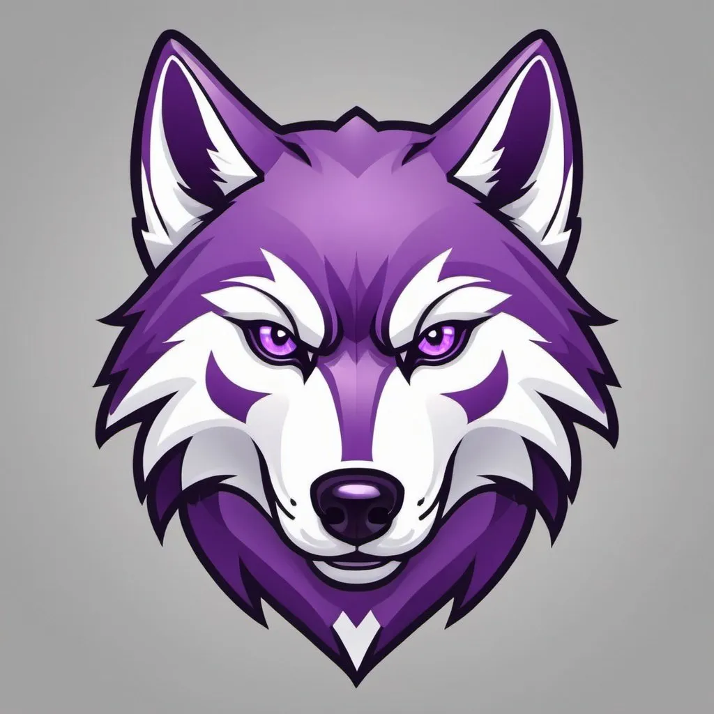 Prompt: purple white wolf head gaming mascot