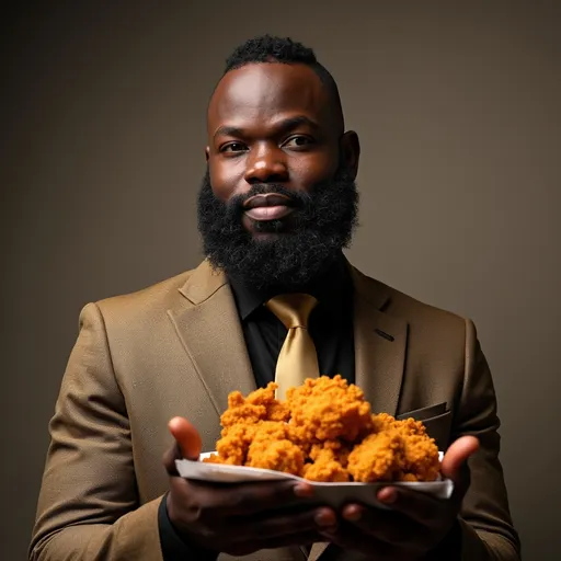 Prompt: a very very black man asking you for fried chicken

