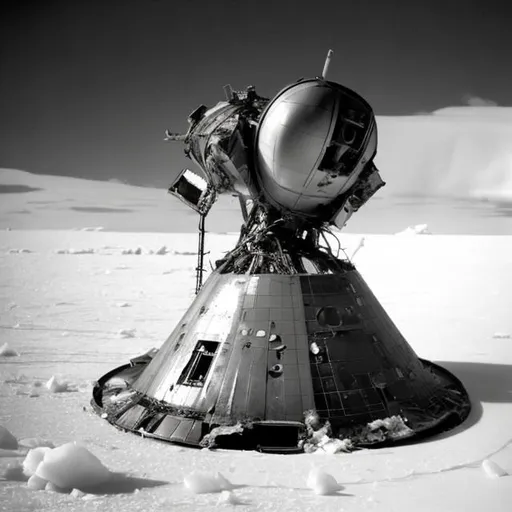 Prompt: An old crashed Soviet space probe in Antarctica.