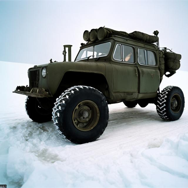 Prompt: The Soviet Antarctic off-road vehicle Kharkovchanka.