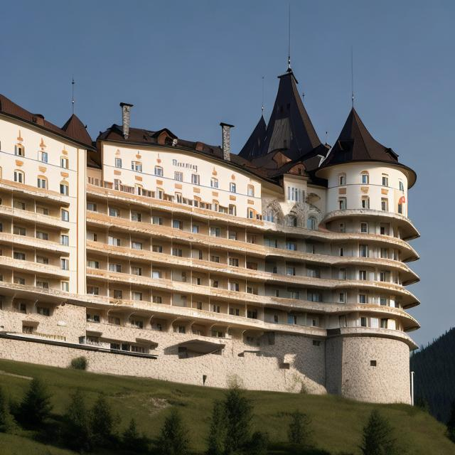 Prompt: The Hotel Panorama located in Slovakia,which was featured on Molchat Doma's album Etazhi.