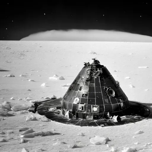 Prompt: An old crashed Soviet space probe in Antarctica.