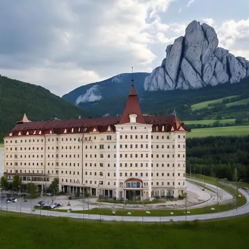 Prompt: The Hotel Panorama located in Slovakia,which was featured on Molchat Doma's album Etazhi.